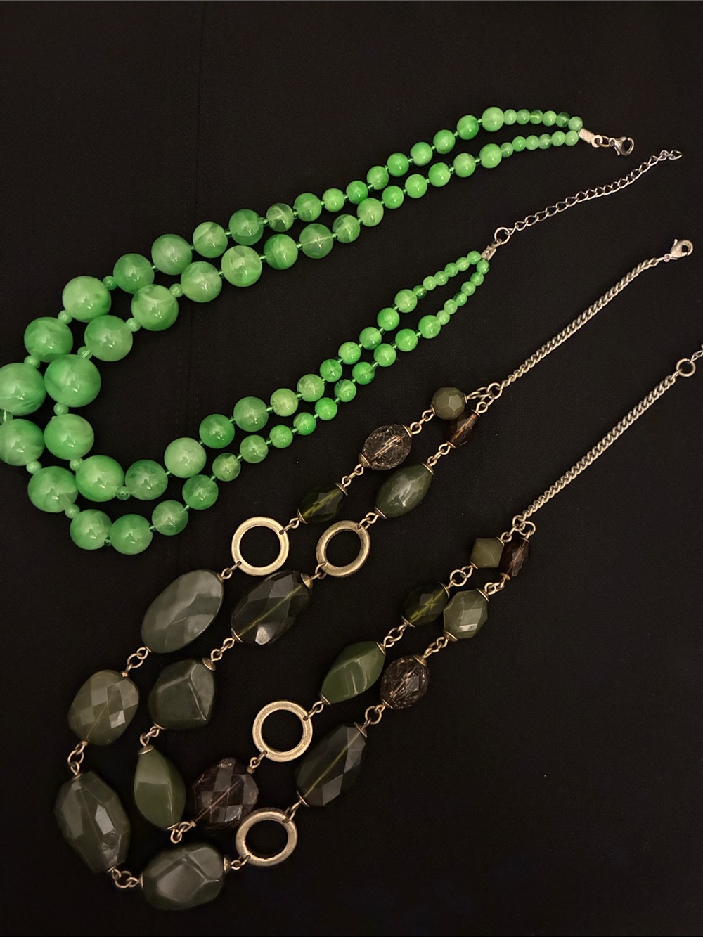 Green Beaded Statement Multi-Strand Necklaces in Green